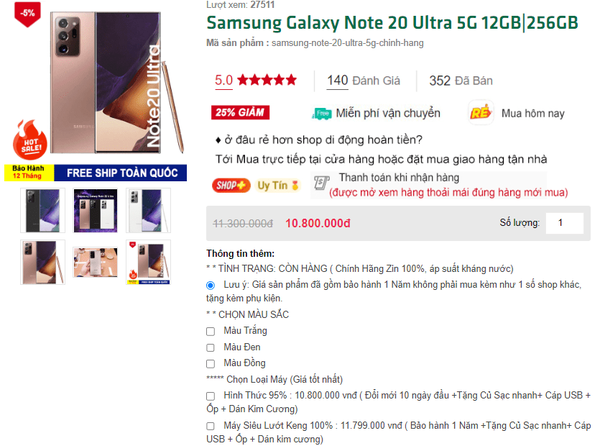 Samsung Galaxy Note 20 Ultra 5G vừa siêu sale cực gắt: Giá rẻ bất ngờ, 