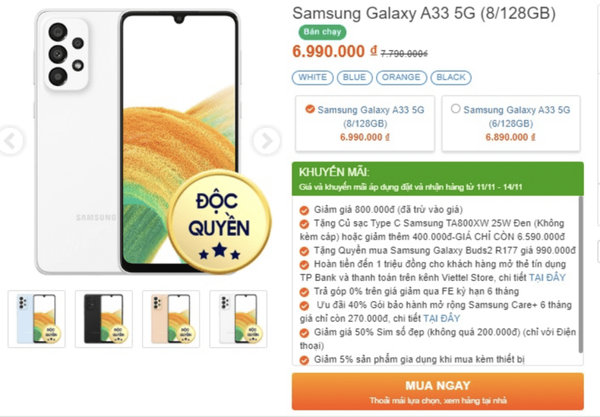 Giá Galaxy A33 5G giảm sâu tại đại lý, quyết 