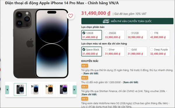 Giá điện thoại iPhone 14 Pro Max ngày 18/11: 
