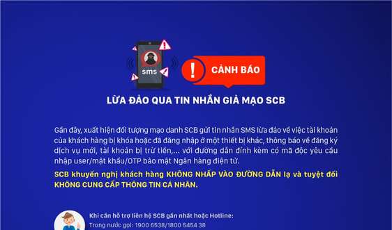 SCB cảnh báo lừa đảo qua tin nhắn giả mạo
