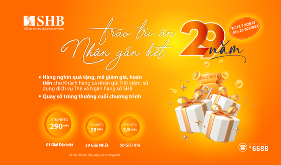 Kỷ niệm 29 năm thành lập: SHB triển khai chương trình khuyến mãi với hàng ngàn ưu đãi