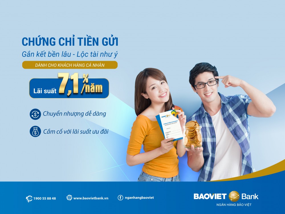 BAOVIET Bank phát hành 1.000 tỷ đồng chứng chỉ tiền gửi, lãi suất 7,1%/năm