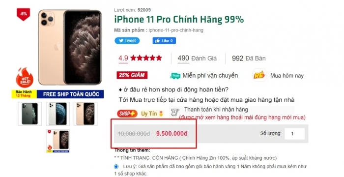 iPhone 11 Pro bỗng 