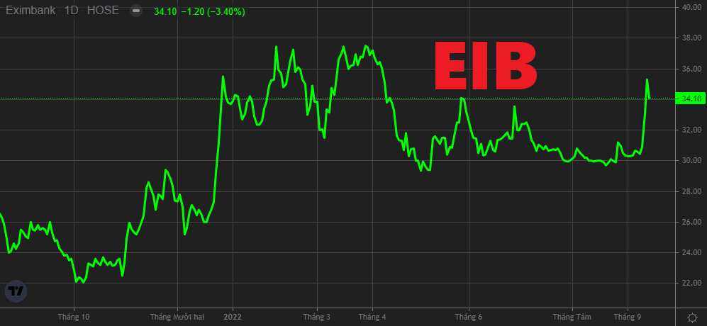 Chốt phiên cuối tuần (16/9) cổ phiếu EIB đứng tại 34.100 đồng/cổ phiếu.