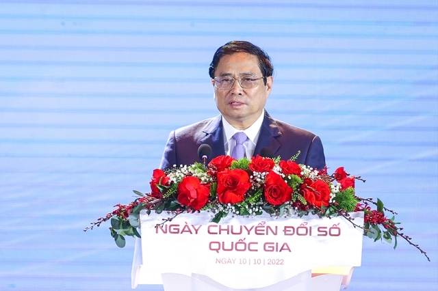 Thủ tướng Phạm Minh Chính, Chủ tịch Ủy ban Quốc gia về chuyển đổi số, dự chương trình Ngày Chuyển đổi số quốc gia. (Ảnh: VGP)