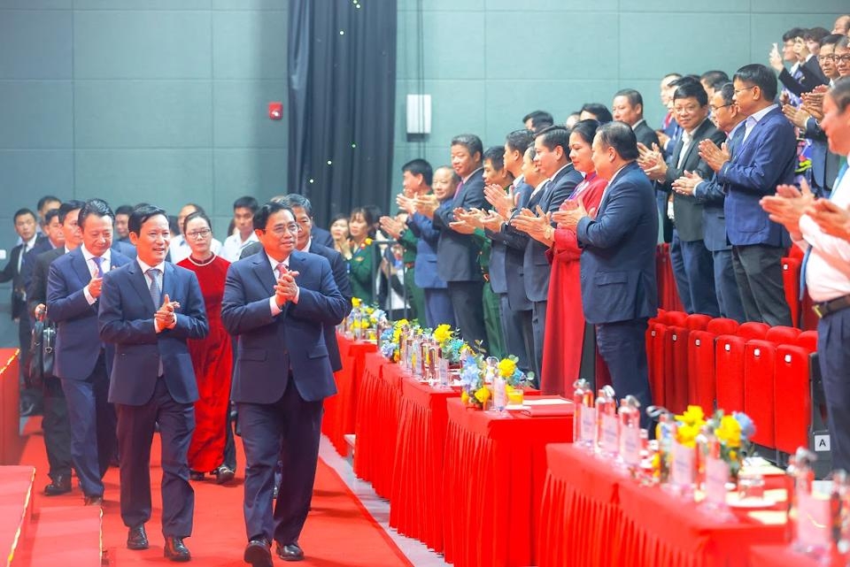 Thủ tướng Chính phủ Phạm Minh Chính cùng các đồng chí lãnh đạo Đảng, Nhà nước dự lễ kỷ niệm. Ảnh: Chinhphu.vn