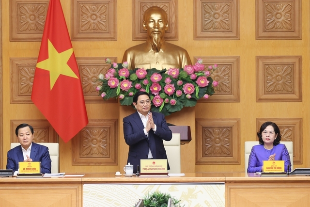 Thủ tướng Phạm Minh Chính tại buổi gặp mặt các lãnh đạo ngân hàng thương mại (Ảnh: VGP).