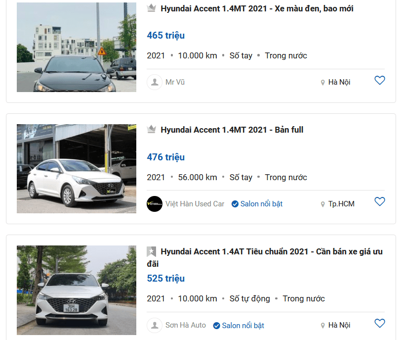 Giá xe Hyundai Accent 2021 cũ khá hấp dẫn (Oto.com.vn)