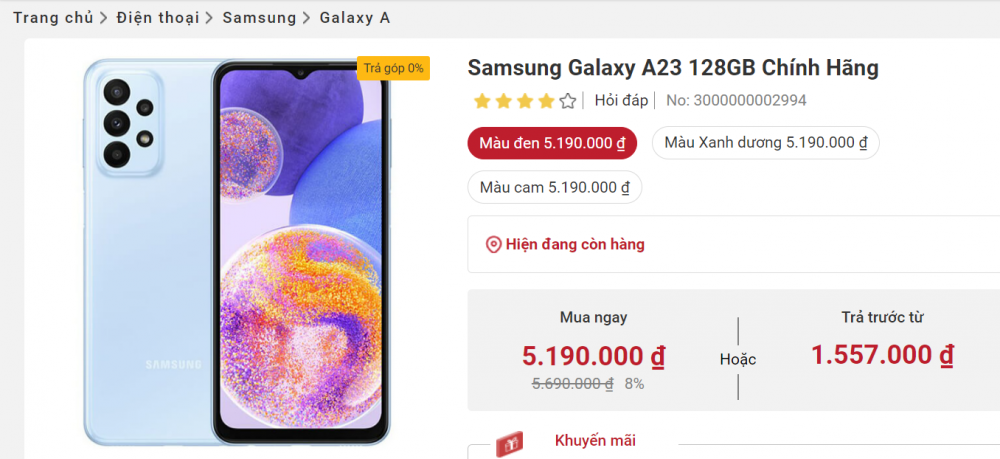 Samsung Galaxy A23 tháng 11/2022 giảm “tận đáy”