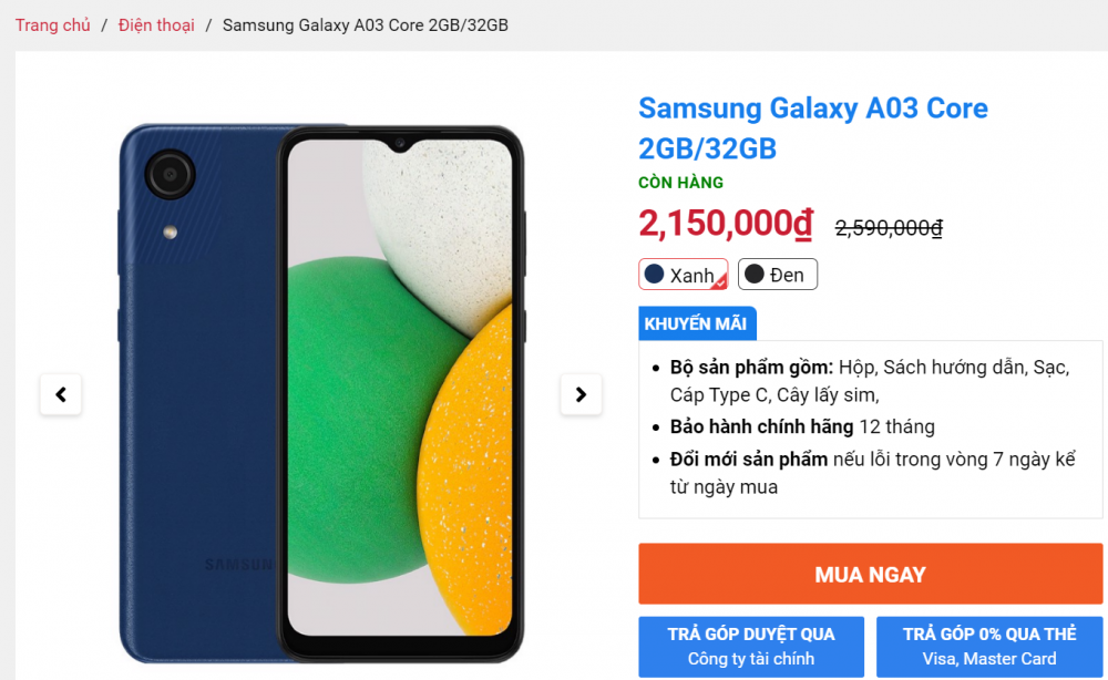 Samsung Galaxy A03 Core chỉ 2 triệu thiết kế “đẹp miễn chê”, cấu hình “vạn người mê”