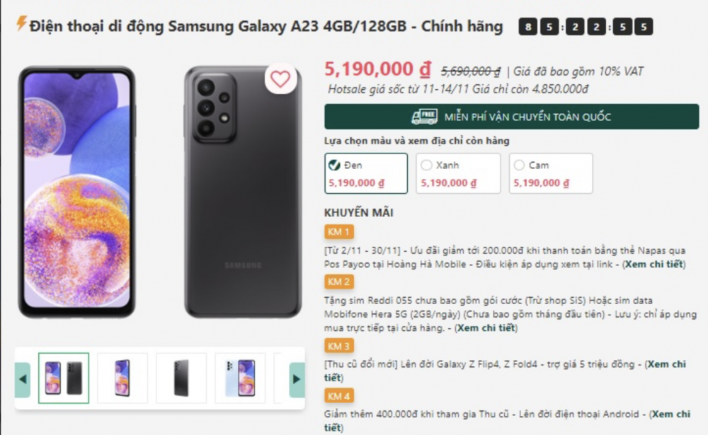 Giá điện thoại Galaxy A23 giữa tháng 11: Giảm tận đáy, về ‘chung mâm’ phân khúc giá rẻ